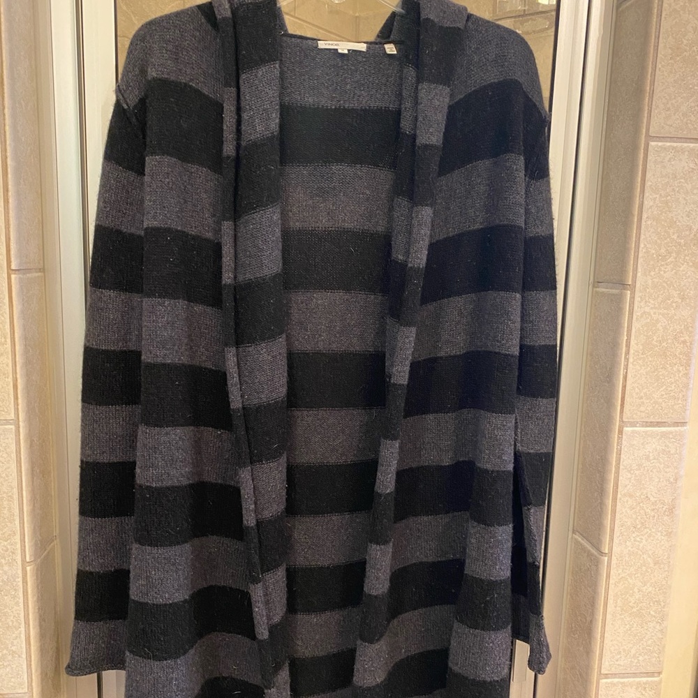 Vince striped hooded cardigan sweater